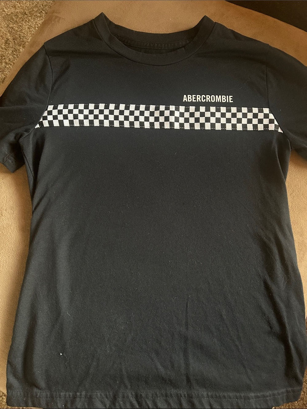 Abercrombie & Fitch Black Tee with White Checkerboard Stripe